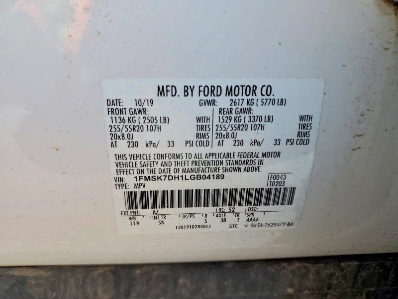 Photo 14 from auction – 2020 FORD EXPLORER with VIN 1FMSK7DH1LGB04189