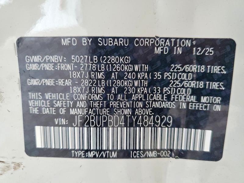 Photo 14 from auction – 2026 SUBARU OUTBACK with VIN JF2BUPBD4TY484929
