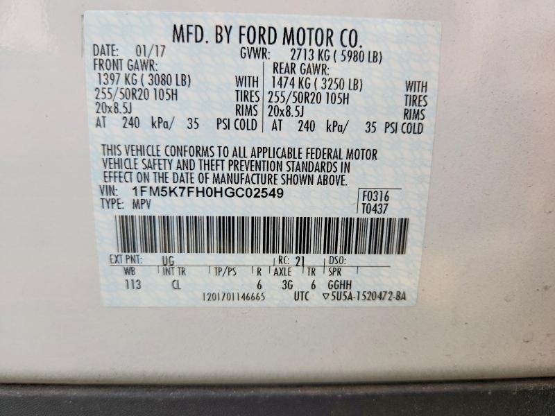 Photo 14 from auction – 2017 FORD EXPLORER with VIN 1FM5K7FH0HGC02549