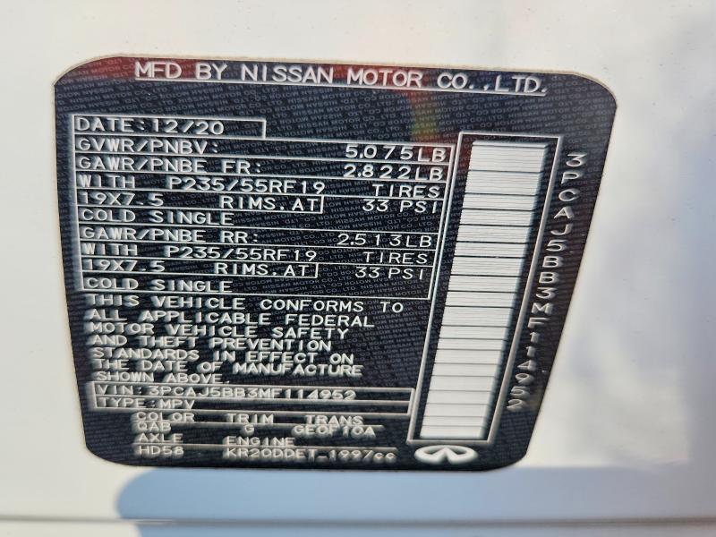 Photo 14 from auction – 2021 INFINITI QX50 with VIN 3PCAJ5BB3MF114952