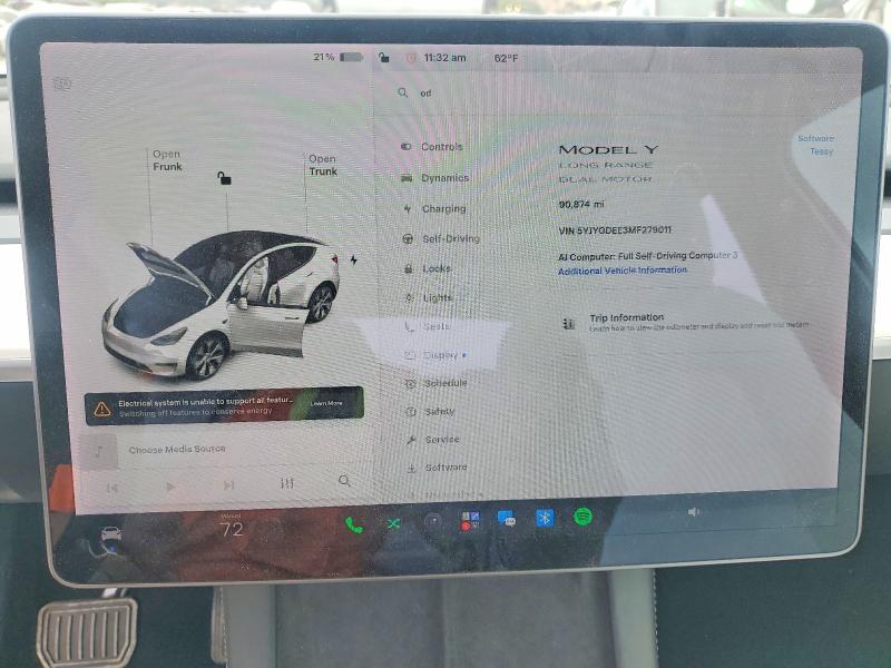 Photo 9 from auction – 2021 TESLA MODEL Y with VIN 5YJYGDEE3MF279011