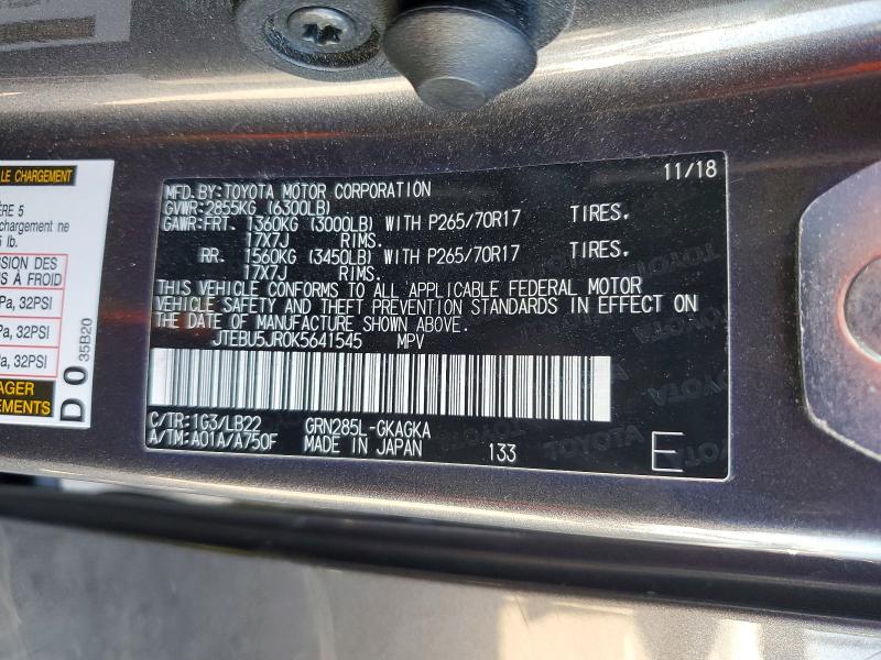 Photo 14 from auction – 2019 TOYOTA 4RUNNER with VIN JTEBU5JR0K5641545