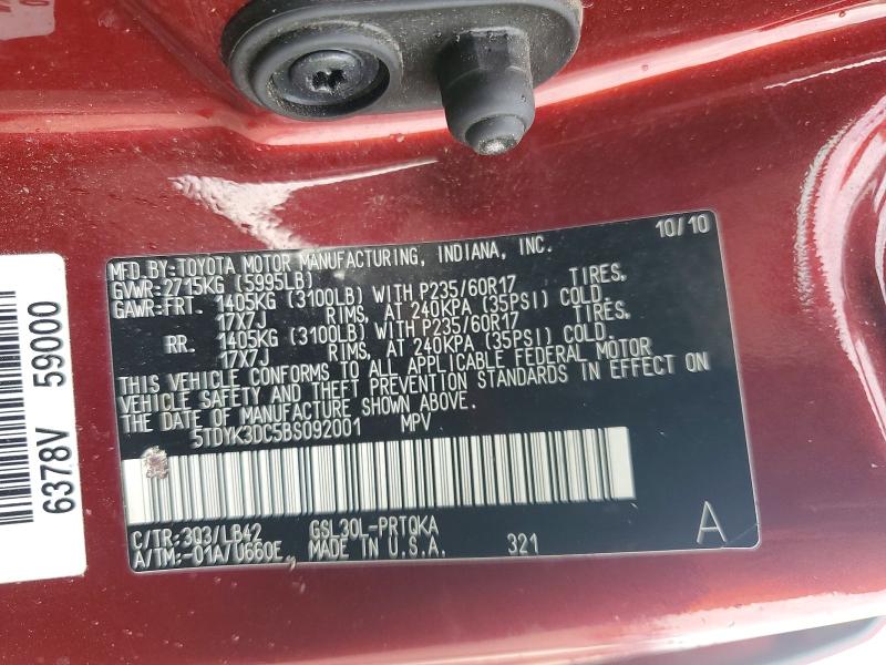 Photo 14 from auction – 2011 TOYOTA SIENNA with VIN 5TDYK3DC5BS092001