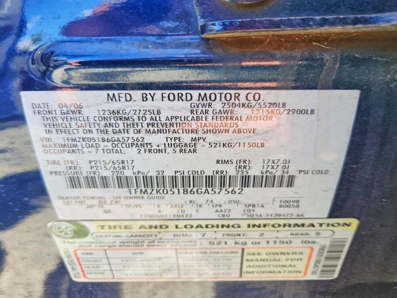 Photo 14 from auction – 2006 FORD FREESTYLE with VIN 1FMZK05186GA57562