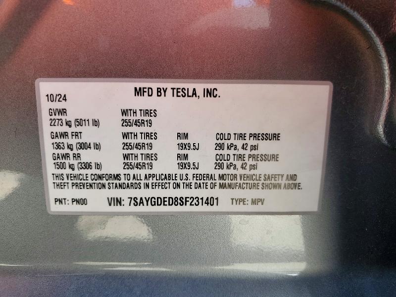 Photo 14 from auction – 2025 TESLA MODEL Y with VIN 7SAYGDED8SF231401