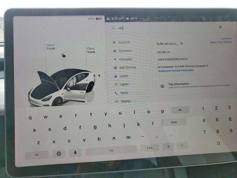 Photo 9 from auction – 2022 TESLA MODEL 3 with VIN 5YJ3E1EA1NF315372