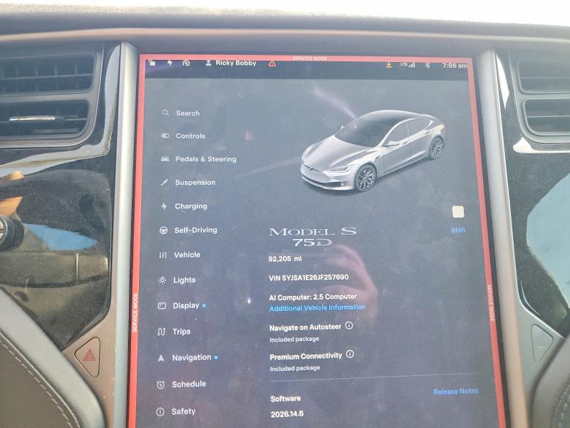 Photo 9 from auction – 2018 TESLA MODEL S with VIN 5YJSA1E26JF257690