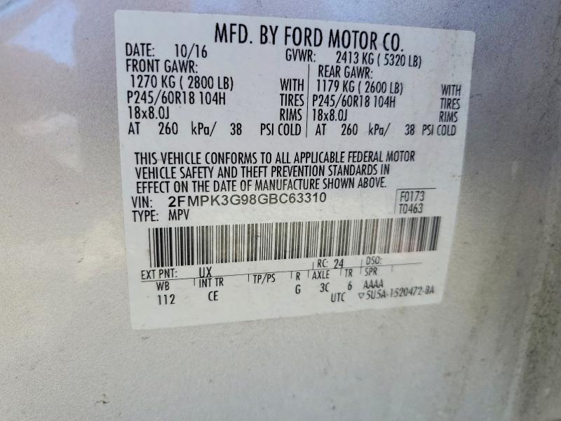 Photo 14 from auction – 2016 FORD EDGE with VIN 2FMPK3G98GBC63310