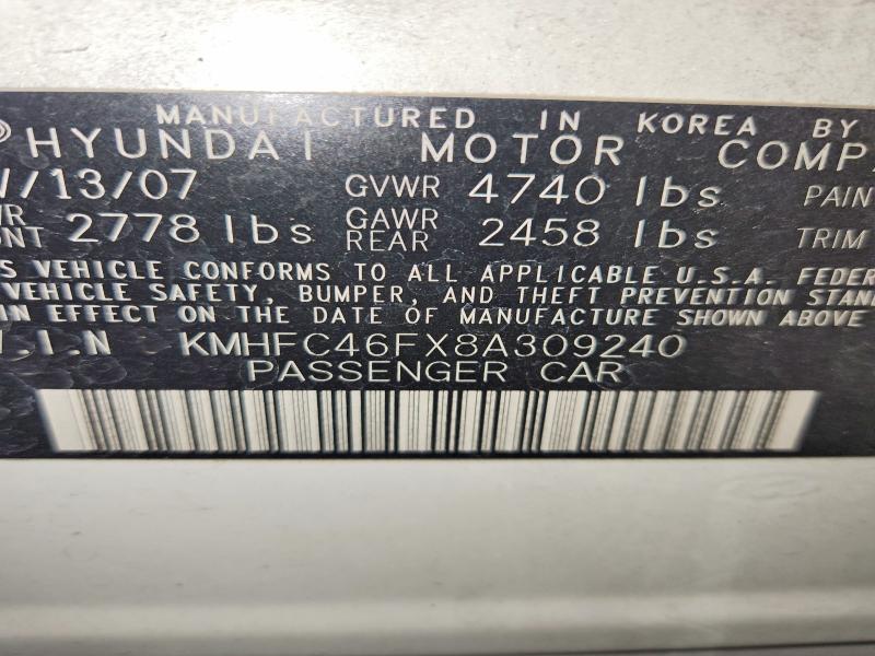 Photo 14 from auction – 2008 HYUNDAI AZERA with VIN KMHFC46FX8A309240