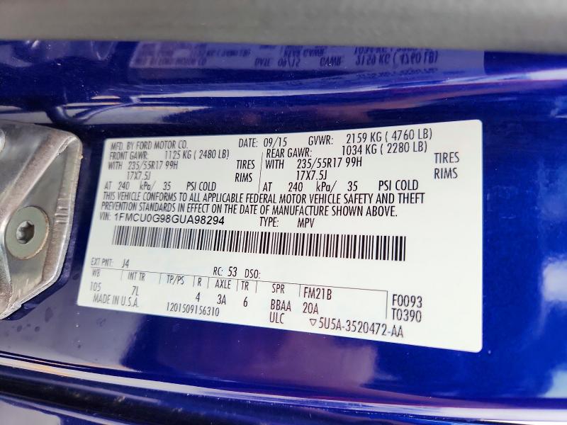 Снимка 14 от търг – 2016 FORD ESCAPE с VIN 1FMCU0G98GUA98294