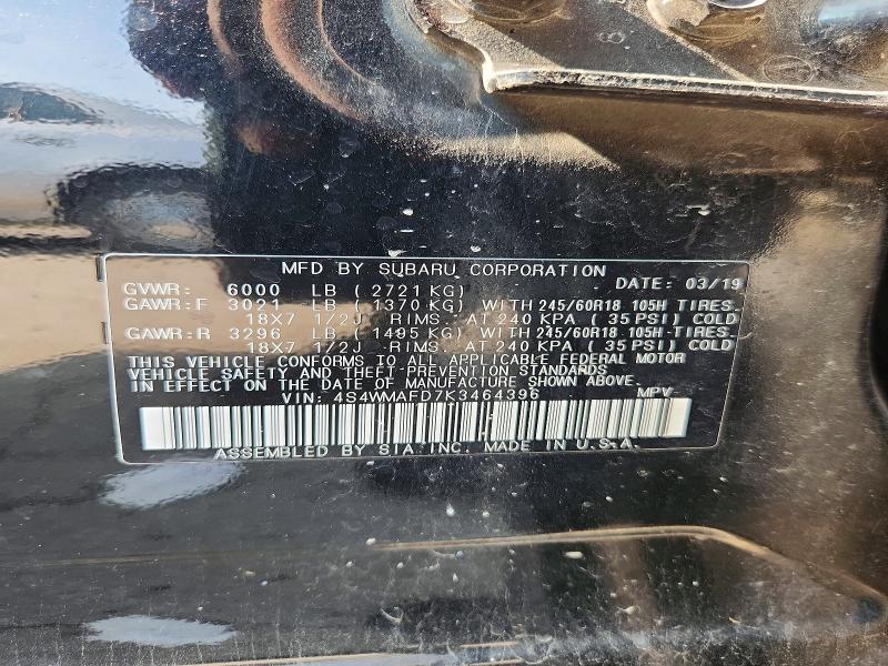 Photo 14 from auction – 2019 SUBARU ASCENT with VIN 4S4WMAFD7K3464396