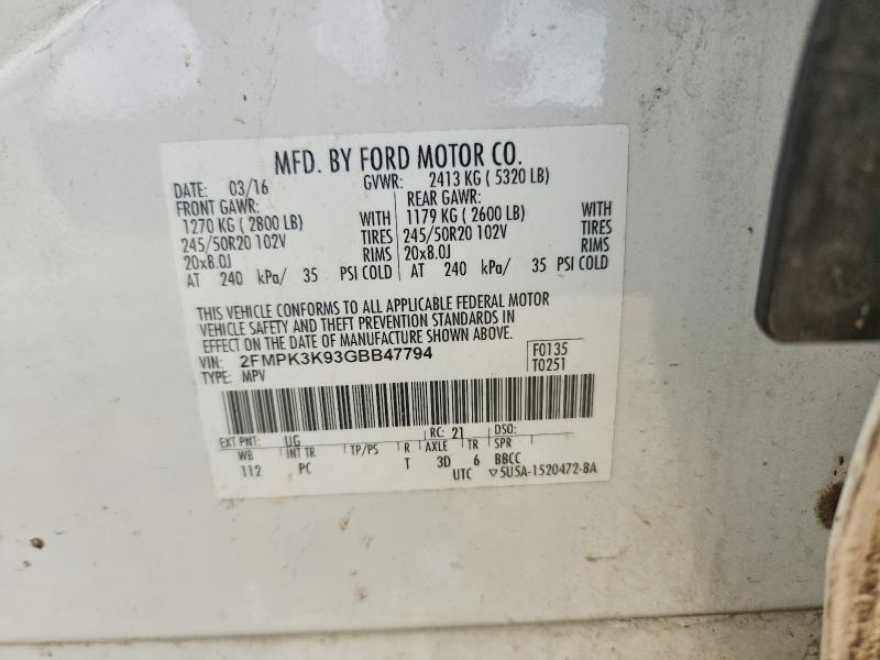 Photo 14 from auction – 2016 FORD EDGE with VIN 2FMPK3K93GBB47794