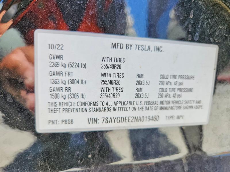 Photo 14 from auction – 2022 TESLA MODEL Y with VIN 7SAYGDEE2NA019460