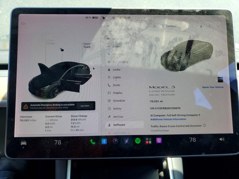 Photo 9 from auction – 2019 TESLA MODEL 3 with VIN 5YJ3E1EB2KF208979