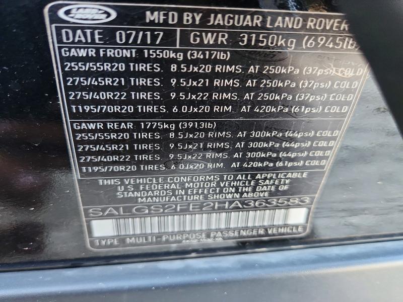 Photo 14 from auction – 2017 LAND ROVER RANGE ROVER with VIN SALGS2FE2HA363583