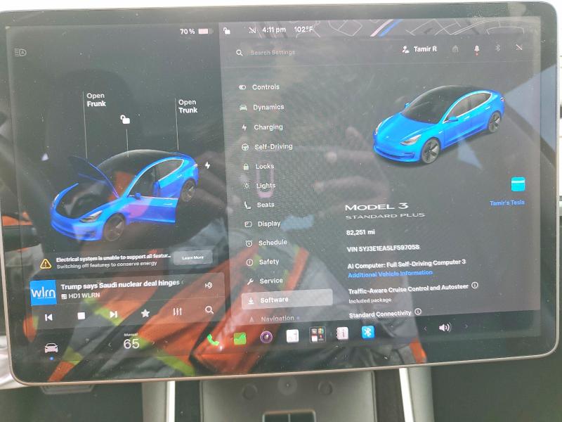 Photo 9 from auction – 2020 TESLA MODEL 3 with VIN 5YJ3E1EA5LF597058