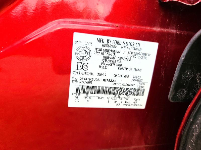Photo 14 from auction – 2015 FORD EDGE with VIN 2FMTK3J93FBB75223