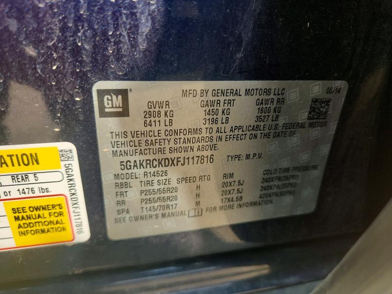 Снимка 14 от търг – 2015 BUICK ENCLAVE с VIN 5GAKRCKDXFJ117816