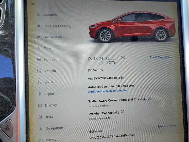 Photo 9 from auction – 2016 TESLA MODEL X with VIN 5YJXCBE24GF017634
