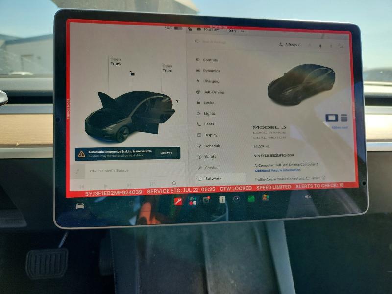 Photo 9 from auction – 2021 TESLA MODEL 3 with VIN 5YJ3E1EB2MF924039