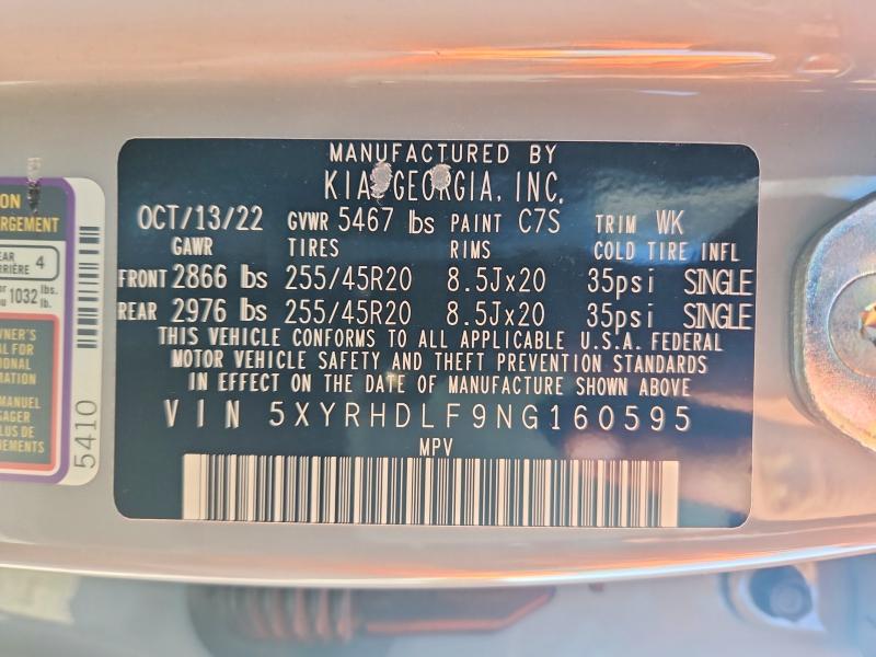 Photo 14 from auction – 2022 KIA SORENTO with VIN 5XYRHDLF9NG160595