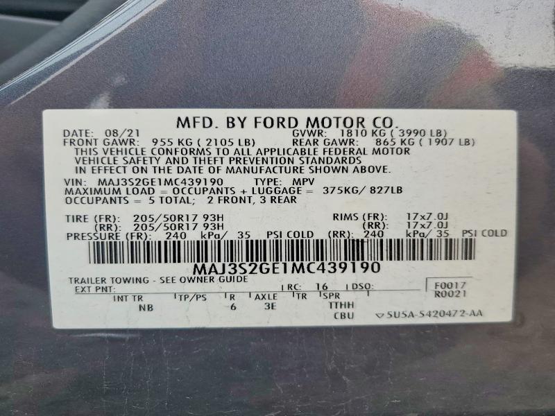 Photo 14 from auction – 2021 FORD ECOSPORT with VIN MAJ3S2GE1MC439190