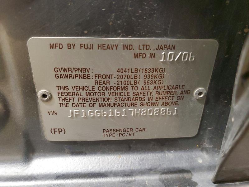 Photo 14 from auction – 2007 SUBARU IMPREZA with VIN JF1GG61617H808861