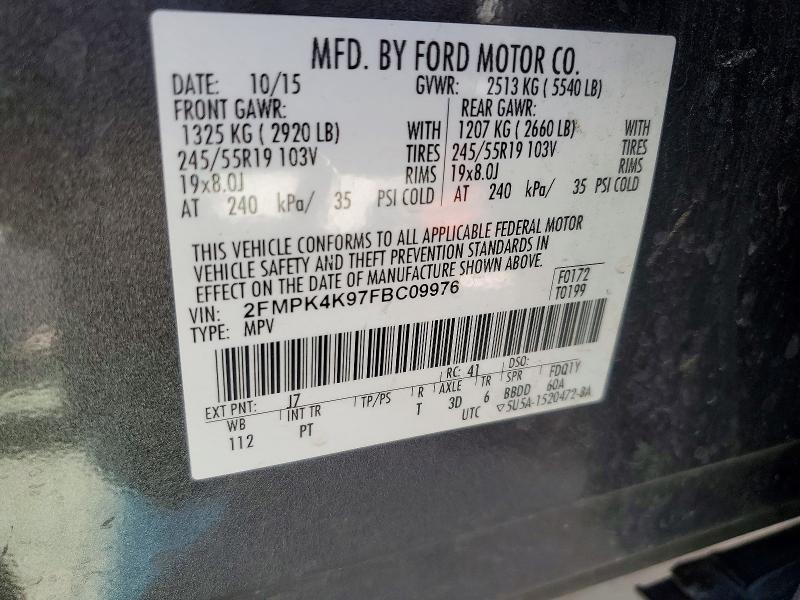 Photo 14 from auction – 2015 FORD EDGE with VIN 2FMPK4K97FBC09976