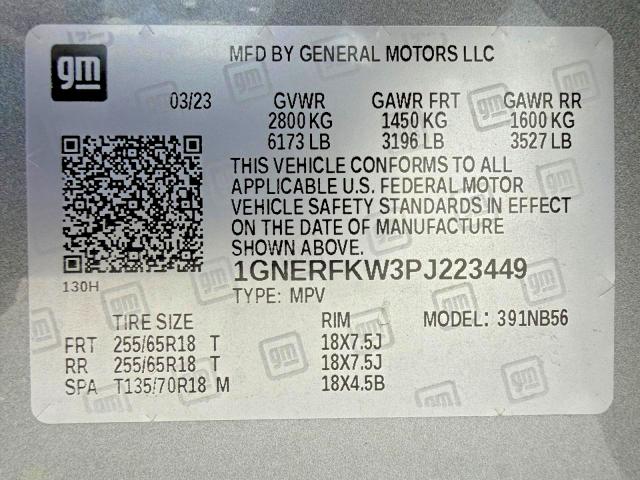 Photo 15 from auction – 2023 CHEVROLET TRAVERSE with VIN 1GNERFKW3PJ223449
