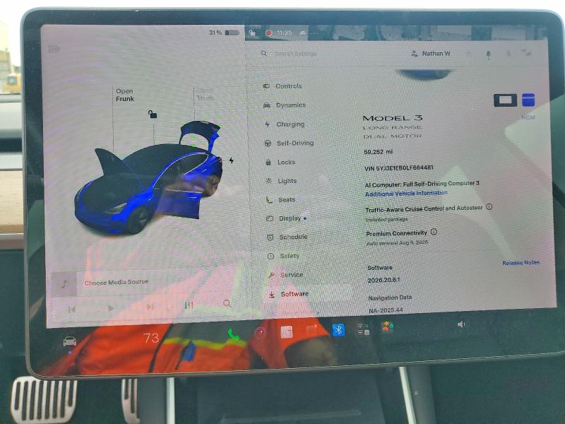 Photo 9 from auction – 2020 TESLA MODEL 3 with VIN 5YJ3E1EB0LF664481