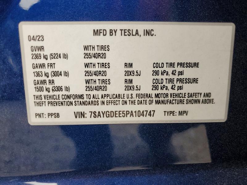 Photo 14 from auction – 2023 TESLA MODEL Y with VIN 7SAYGDEE5PA104747