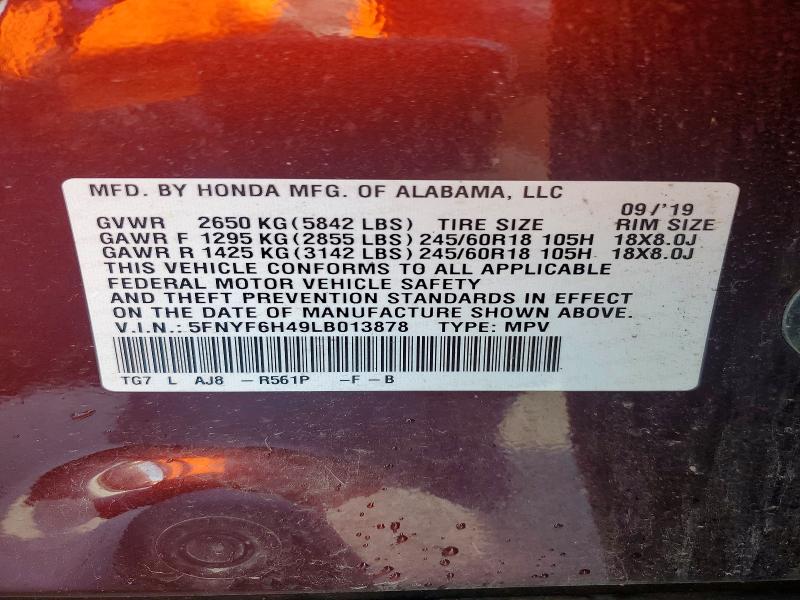 Photo 14 from auction – 2020 HONDA PILOT with VIN 5FNYF6H49LB013878