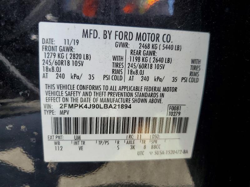 Photo 14 from auction – 2020 FORD EDGE with VIN 2FMPK4J90LBA21894