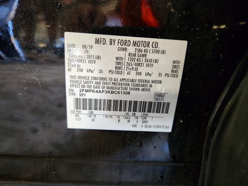 Photo 14 from auction – 2019 FORD EDGE with VIN 2FMPK4AP3KBC61308