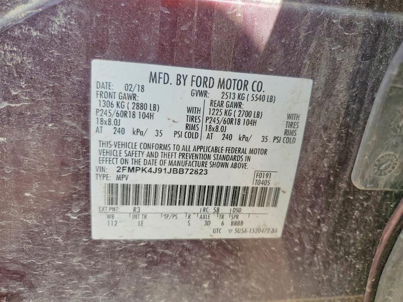 Photo 14 from auction – 2018 FORD EDGE with VIN 2FMPK4J91JBB72823
