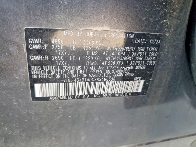 Photo 14 from auction – 2025 SUBARU OUTBACK with VIN 4S4BTADC3S3166536