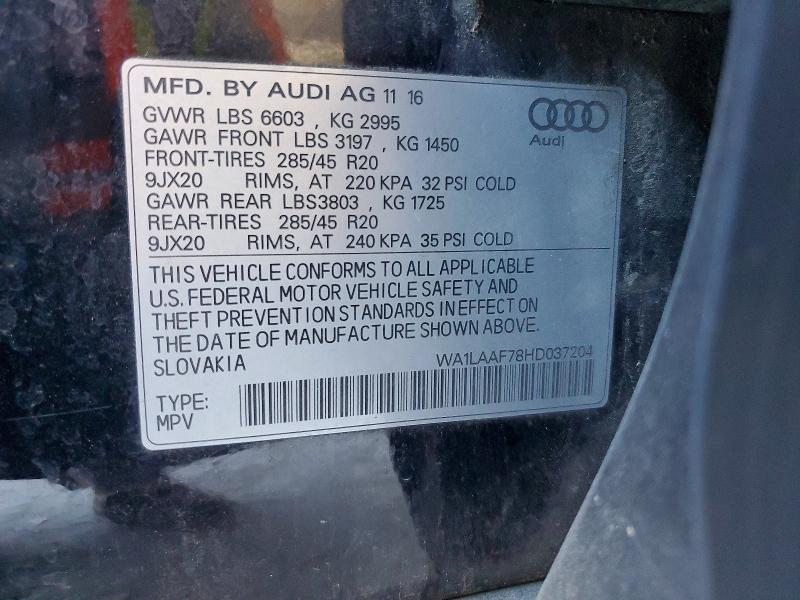 Photo 14 from auction – 2017 AUDI Q7 with VIN WA1LAAF78HD037204