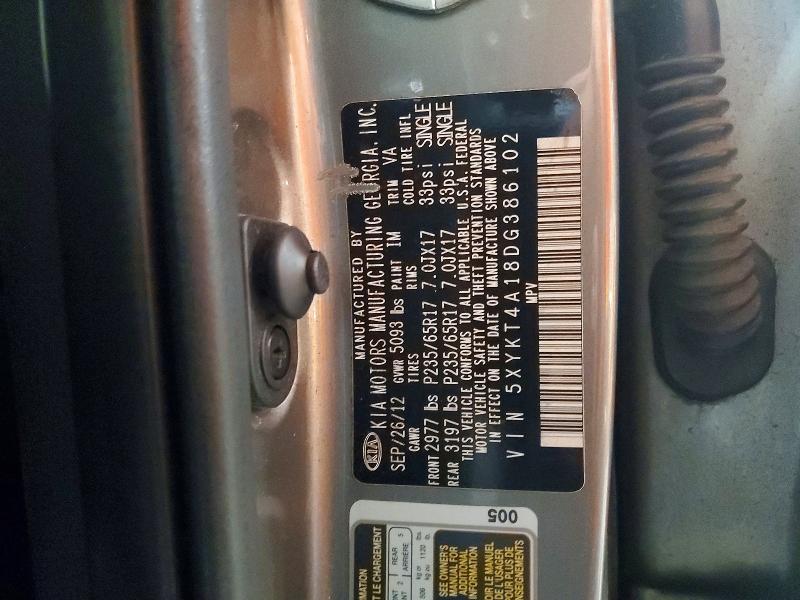 Photo 14 from auction – 2013 KIA SORENTO with VIN 5XYKT4A18DG386102