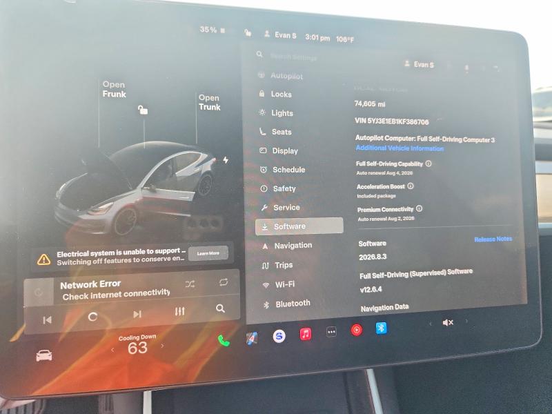 Photo 9 from auction – 2019 TESLA MODEL 3 with VIN 5YJ3E1EB1KF386706
