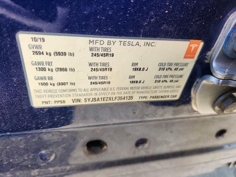 Photo 14 from auction – 2020 TESLA MODEL S with VIN 5YJSA1E2XLF354135