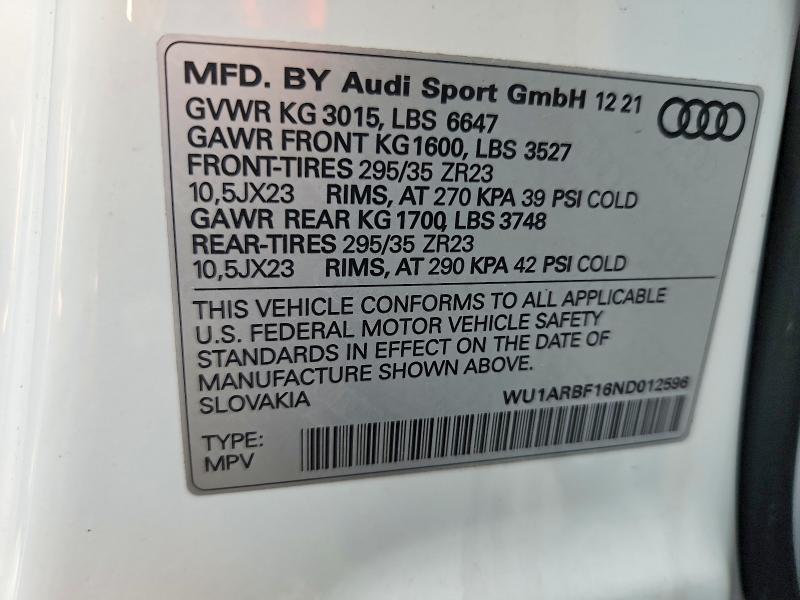 Photo 14 from auction – 2022 AUDI RS Q8 with VIN WU1ARBF16ND012596