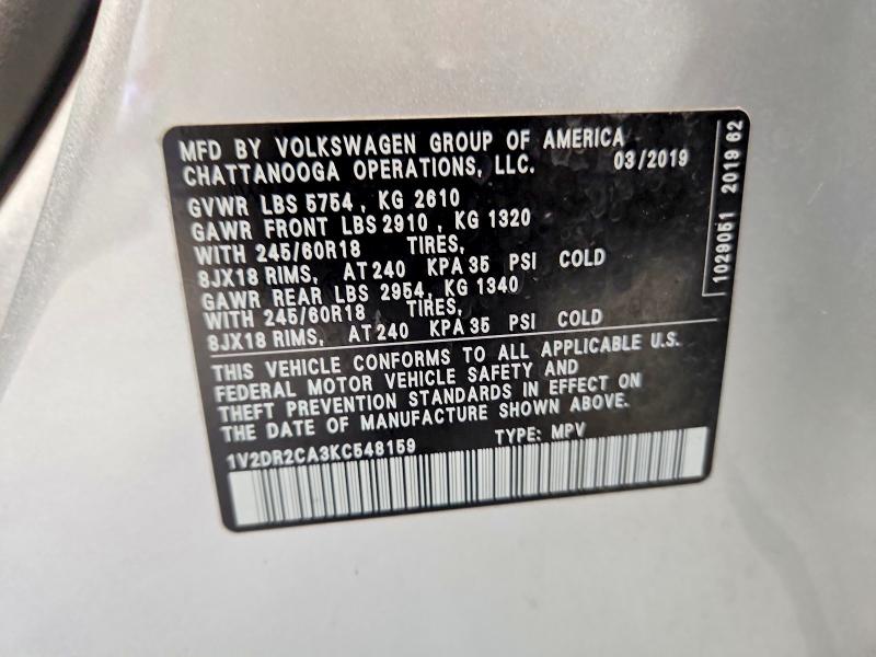 Photo 14 from auction – 2019 VOLKSWAGEN ATLAS with VIN 1V2DR2CA3KC548159