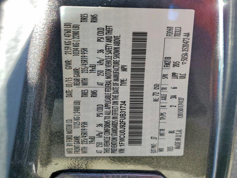 Photo 14 from auction – 2015 FORD ESCAPE with VIN 1FMCU0J92FUB31734