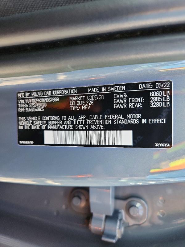 Photo 14 from auction – 2022 VOLVO XC90 with VIN YV4102PKXN1867668