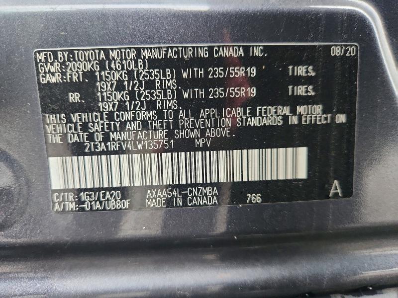 Photo 14 from auction – 2020 TOYOTA RAV4 with VIN 2T3A1RFV4LW135751