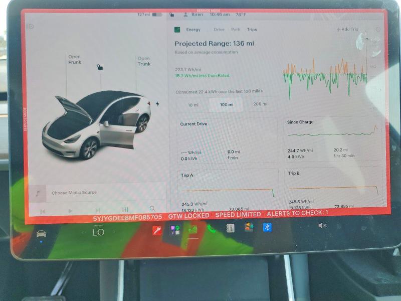 Photo 9 from auction – 2021 TESLA MODEL Y with VIN 5YJYGDEE8MF085705