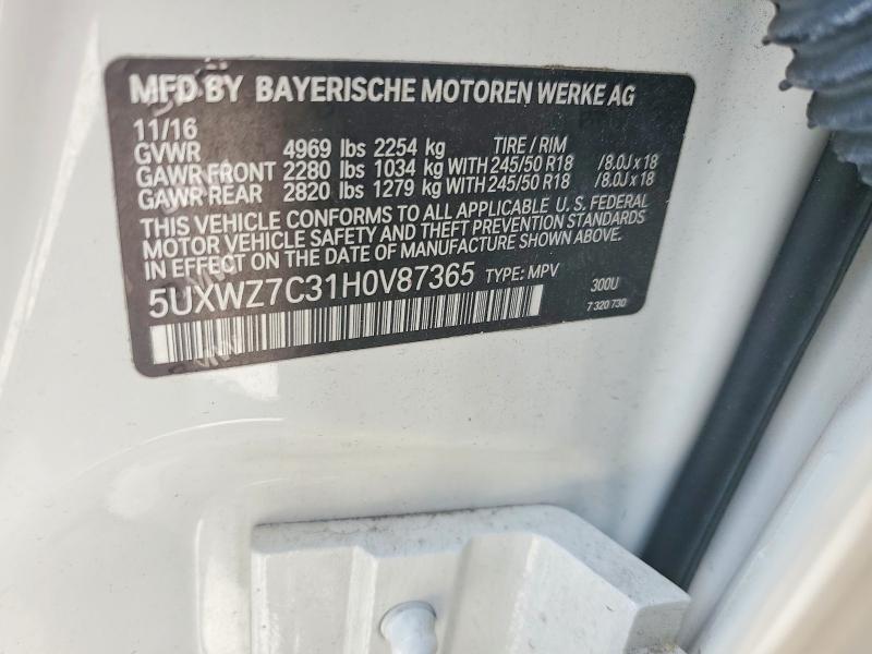 Photo 14 from auction – 2017 BMW X3 with VIN 5UXWZ7C31H0V87365