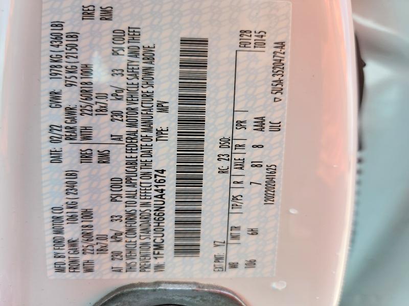 Photo 14 from auction – 2022 FORD ESCAPE with VIN 1FMCU0H66NUA41674