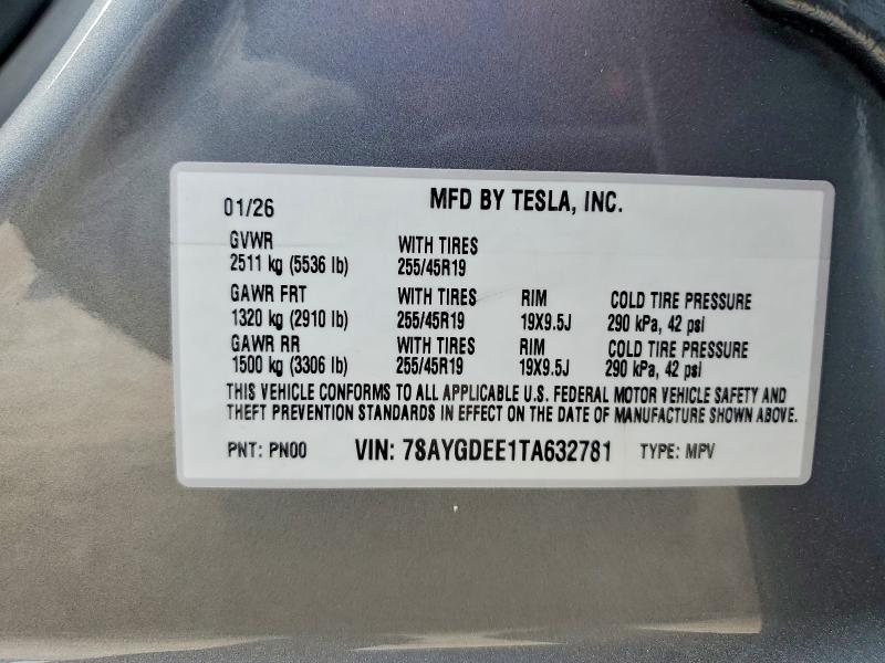 Photo 14 from auction – 2026 TESLA MODEL Y with VIN 7SAYGDEE1TA632781