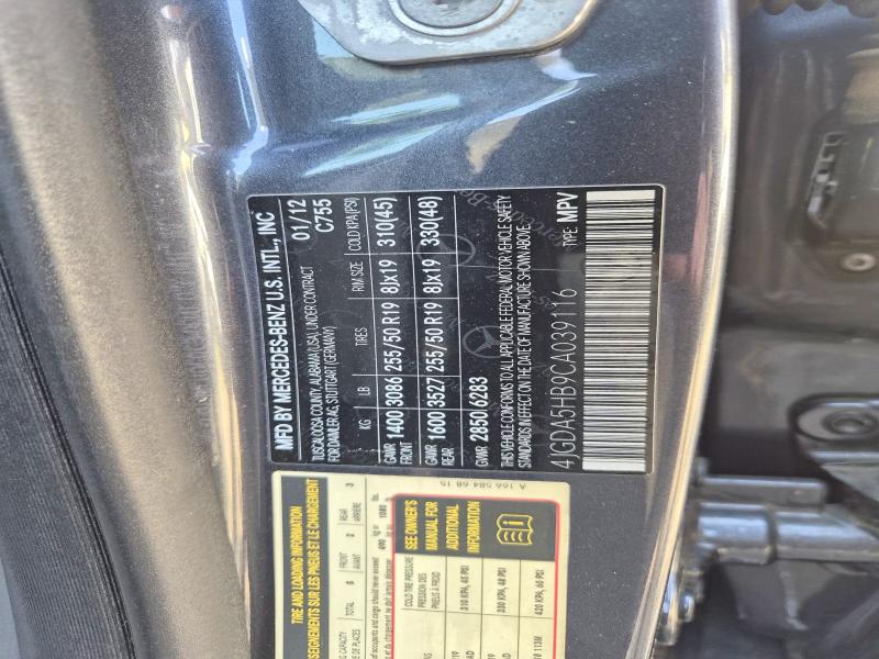 Photo 10 from auction – 2012 MERCEDES-BENZ ML with VIN 4JGDA5HB9CA039116
